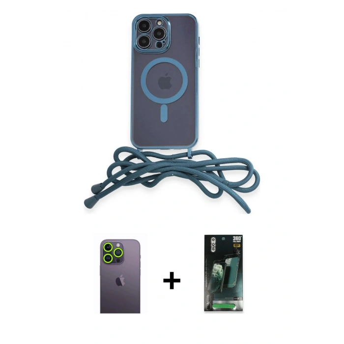 MARSİLYAN™- iPhone 12 Pro Kılıf Eksen Özel Seri - Şeffaf 360 Full Body Arka Koruyucu + Neon Fosforlu Kamera Lens - YL