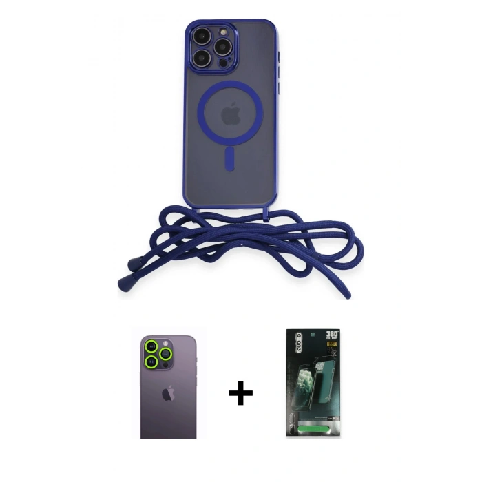 MARSİLYAN™- iPhone 12 Pro Kılıf Eksen Özel Seri - Şeffaf 360 Full Body Arka Koruyucu + Neon Fosforlu Kamera Lens - YL