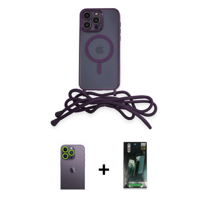 MARSİLYAN™- iPhone 12 Pro Kılıf Eksen Özel Seri - Şeffaf 360 Full Body Arka Koruyucu + Neon Fosforlu Kamera Lens - YL