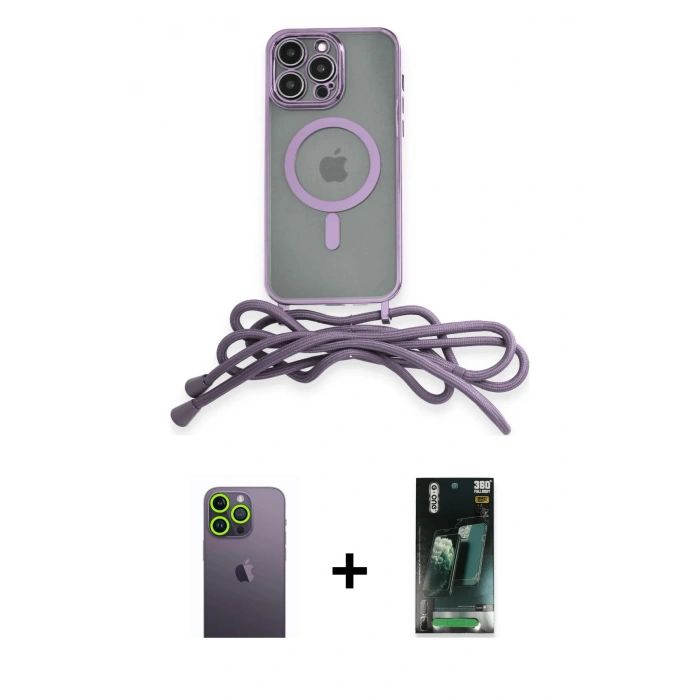 MARSİLYAN™- iPhone 12 Pro Kılıf Eksen Özel Seri - Şeffaf 360 Full Body Arka Koruyucu + Neon Fosforlu Kamera Lens - YL
