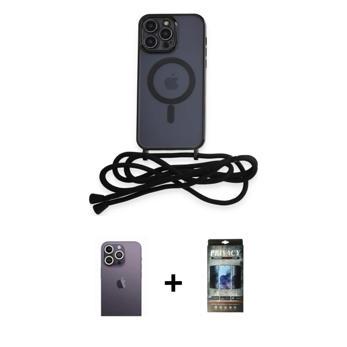 MARSİLYAN™- iPhone 12 Pro Kılıf Eksen Özel Seri - Siyah 34D Hayalet Izgaralı Cam + Neon Fosforlu Kamera Lens - BZ