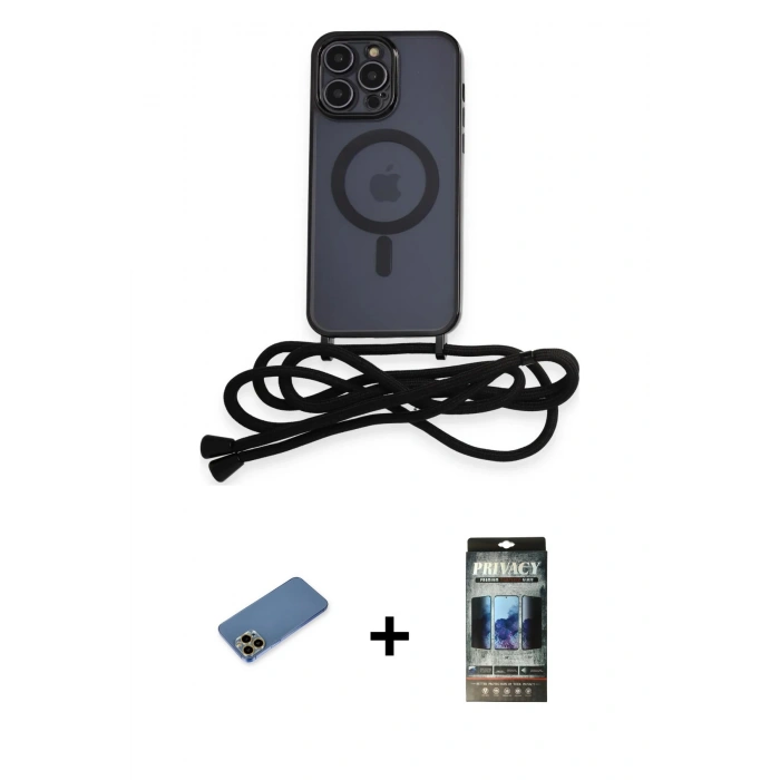 MARSİLYAN™- iPhone 12 Pro Kılıf Eksen Özel Seri - Siyah 34D Hayalet Izgaralı Cam + Shine Kamera Lens Koruma Cam - GD