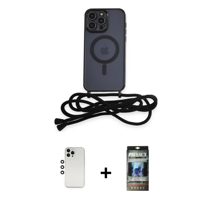 MARSİLYAN™- iPhone 12 Pro Kılıf Eksen Özel Seri - Siyah 34D Hayalet Izgaralı Cam + Shine Kamera Lens - GS