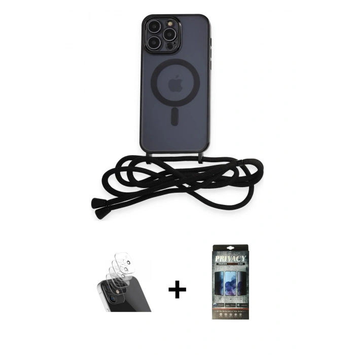 MARSİLYAN™- iPhone 12 Pro Kılıf Eksen Özel Seri - Siyah 34D Hayalet Izgaralı Cam + Kamera Lens Koruma Cam - SF
