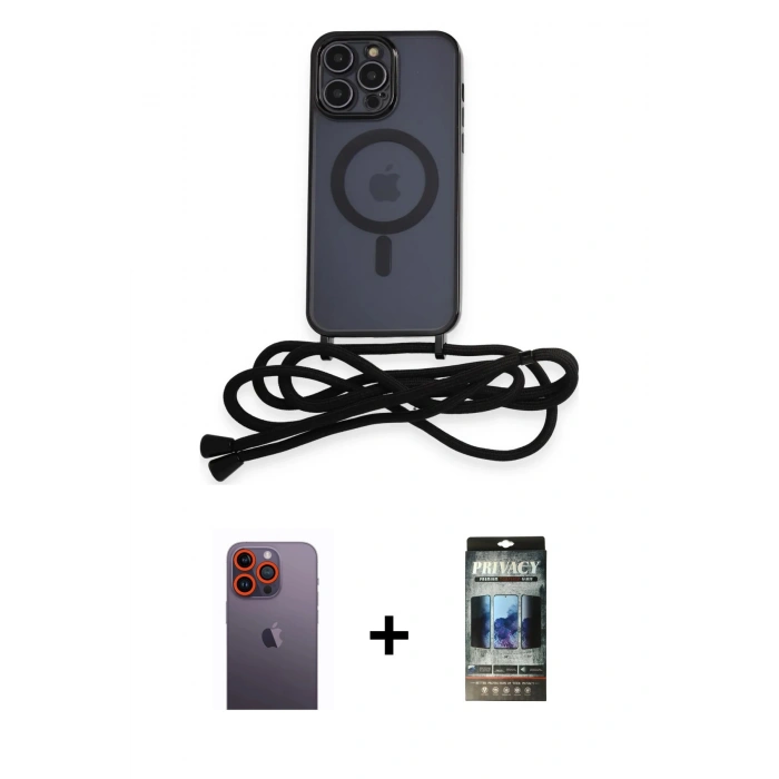 MARSİLYAN™- iPhone 12 Pro Kılıf Eksen Özel Seri - Siyah 34D Hayalet Izgaralı Cam + Neon Fosforlu Kamera Lens - TU