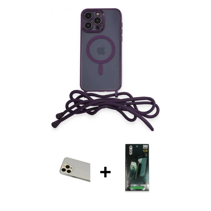 MARSİLYAN™- iPhone 12 Pro Kılıf Eksen Özel Seri - Siyah 360 Mat Full Body Arka Koruyucu + Rainbow Kamera Lens Koruma Cam - GD