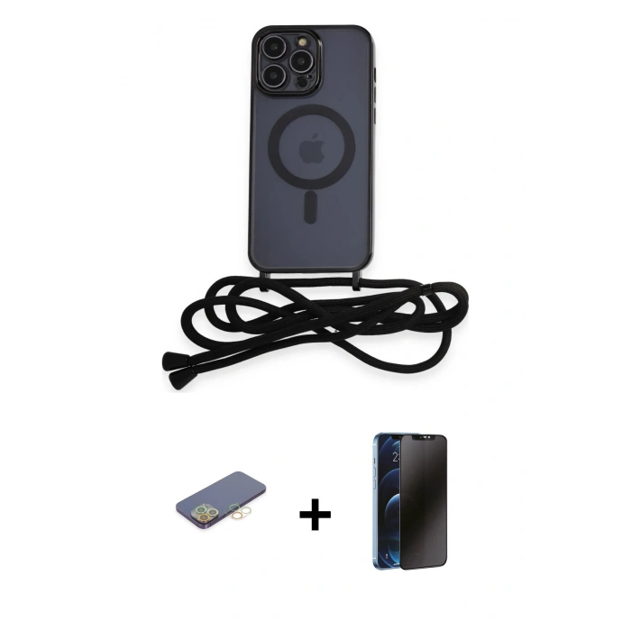 MARSİLYAN™- iPhone 12 Pro Kılıf Eksen Özel Seri - Siyah 3D Antistatik Hayalet Cam Ekran Koruyucu + Renkli Kamera Lens Koruma Cam - SI