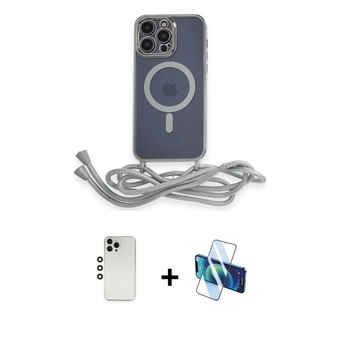 MARSİLYAN™- iPhone 12 Pro Kılıf Eksen Özel Seri - Siyah 3D Antistatik Seramik Nano Ekran Koruyucu + Gümüş Shine Kamera Lens