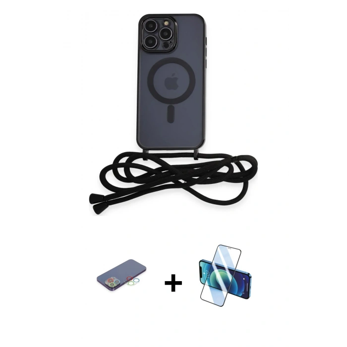 MARSİLYAN™- iPhone 12 Pro Kılıf Eksen Özel Seri - Siyah 3D Antistatik Seramik Nano Ekran Koruyucu + Renkli Kamera Lens Koruma Cam - MI