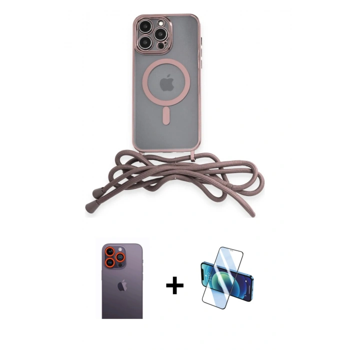 MARSİLYAN™- iPhone 12 Pro Kılıf Eksen Özel Seri - Siyah 3D Antistatik Seramik Nano Ekran Koruyucu + Turuncu Neon Fosforlu Kamera Lens