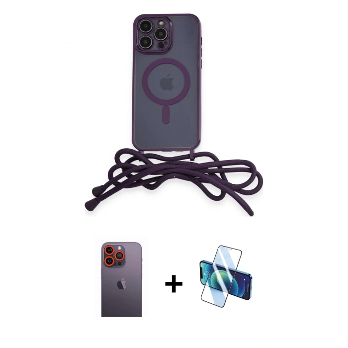 MARSİLYAN™- iPhone 12 Pro Kılıf Eksen Özel Seri - Siyah 3D Antistatik Seramik Nano Ekran Koruyucu + Turuncu Neon Fosforlu Kamera Lens