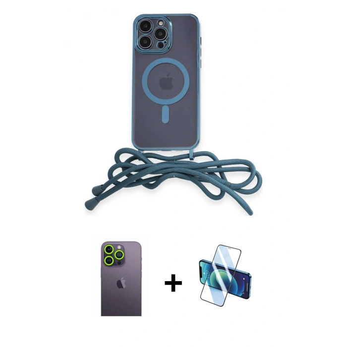 MARSİLYAN™- iPhone 12 Pro Kılıf Eksen Özel Seri - Siyah 3D Antistatik Seramik Nano Ekran Koruyucu + Neon Fosforlu Kamera Lens - YL