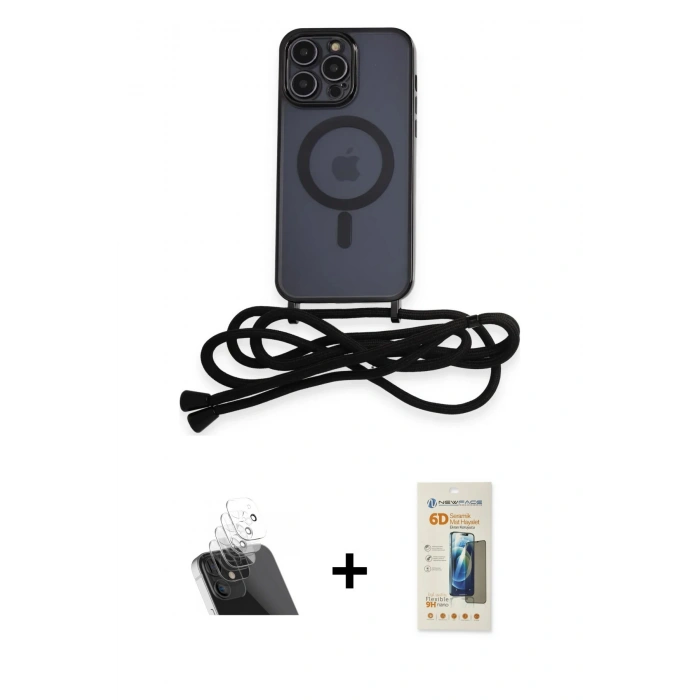 MARSİLYAN™- iPhone 12 Pro Kılıf Eksen Özel Seri - Siyah 6D Mat Seramik Hayalet Nano Ekran Koruyucu + Kamera Lens Koruma Cam - SF