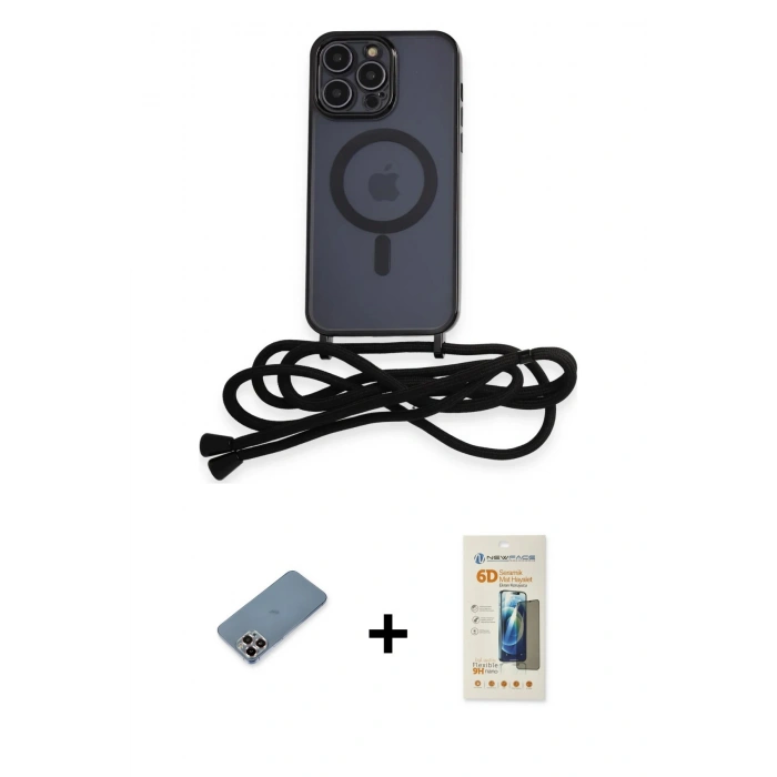 MARSİLYAN™- iPhone 12 Pro Kılıf Eksen Özel Seri - Siyah 6D Mat Seramik Hayalet Nano Ekran Koruyucu + Mor Metal Kamera Lens Koruma Cam
