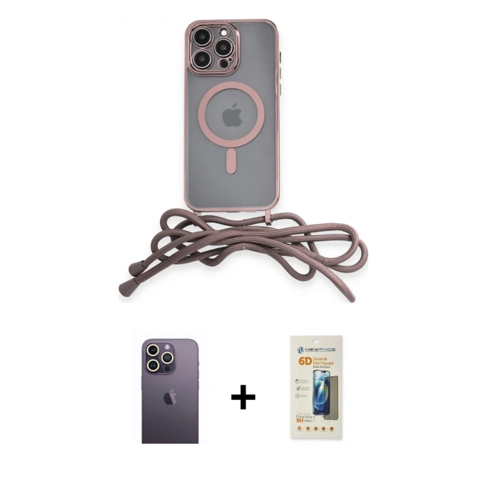 MARSİLYAN™- iPhone 12 Pro Kılıf Eksen Özel Seri - Siyah 6D Mat Seramik Hayalet Nano Ekran Koruyucu + Neon Fosforlu Kamera Lens - BZ