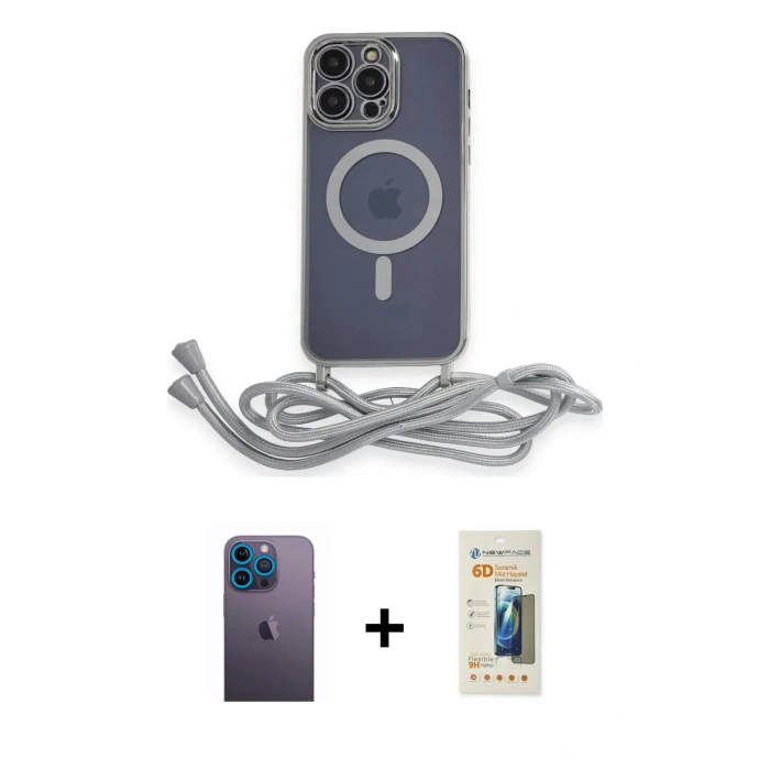 MARSİLYAN™- iPhone 12 Pro Kılıf Eksen Özel Seri - Siyah 6D Mat Seramik Hayalet Nano Ekran Koruyucu + Neon Fosforlu Kamera Lens - MI