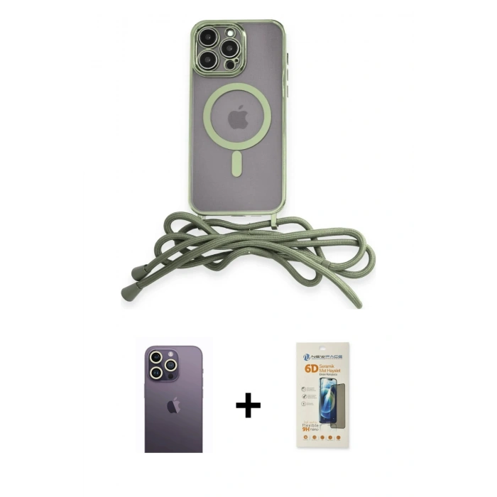 MARSİLYAN™- iPhone 12 Pro Kılıf Eksen Özel Seri - Siyah 6D Mat Seramik Hayalet Nano Ekran Koruyucu + Neon Fosforlu Kamera Lens - BZ
