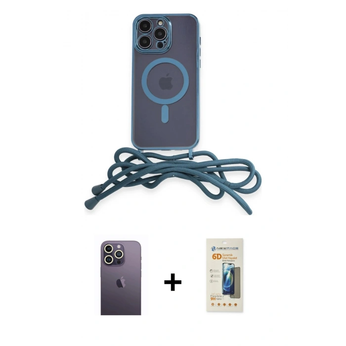 MARSİLYAN™- iPhone 12 Pro Kılıf Eksen Özel Seri - Siyah 6D Mat Seramik Hayalet Nano Ekran Koruyucu + Neon Fosforlu Kamera Lens - BZ