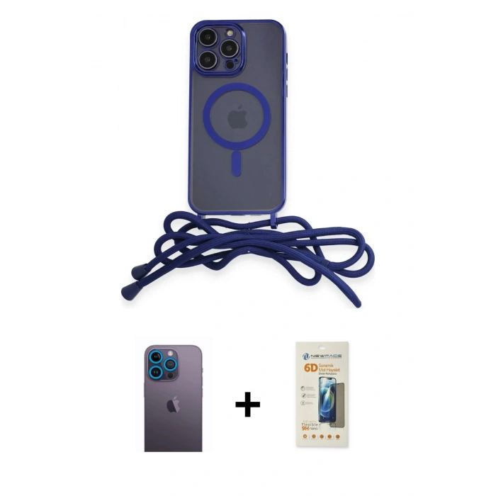 MARSİLYAN™- iPhone 12 Pro Kılıf Eksen Özel Seri - Siyah 6D Mat Seramik Hayalet Nano Ekran Koruyucu + Neon Fosforlu Kamera Lens - MI