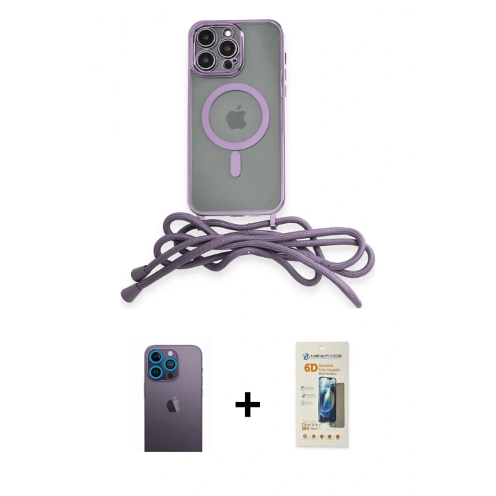 MARSİLYAN™- iPhone 12 Pro Kılıf Eksen Özel Seri - Siyah 6D Mat Seramik Hayalet Nano Ekran Koruyucu + Neon Fosforlu Kamera Lens - MI