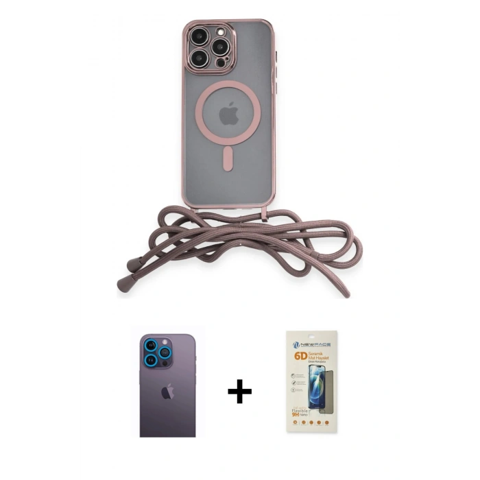 MARSİLYAN™- iPhone 12 Pro Kılıf Eksen Özel Seri - Siyah 6D Mat Seramik Hayalet Nano Ekran Koruyucu + Neon Fosforlu Kamera Lens - MI