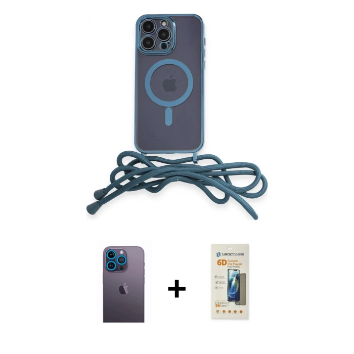 MARSİLYAN™- iPhone 12 Pro Kılıf Eksen Özel Seri - Siyah 6D Mat Seramik Hayalet Nano Ekran Koruyucu + Neon Fosforlu Kamera Lens - MI