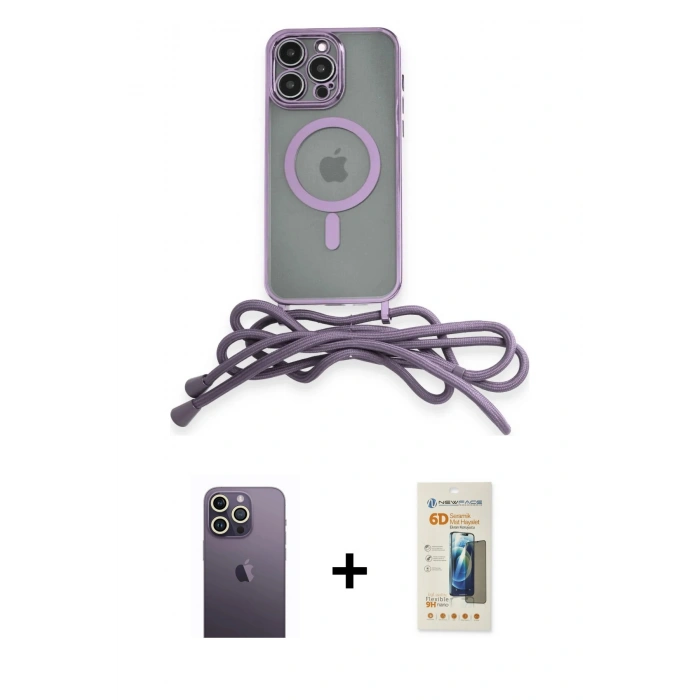 MARSİLYAN™- iPhone 12 Pro Kılıf Eksen Özel Seri - Siyah 6D Mat Seramik Hayalet Nano Ekran Koruyucu + Neon Fosforlu Kamera Lens - BZ