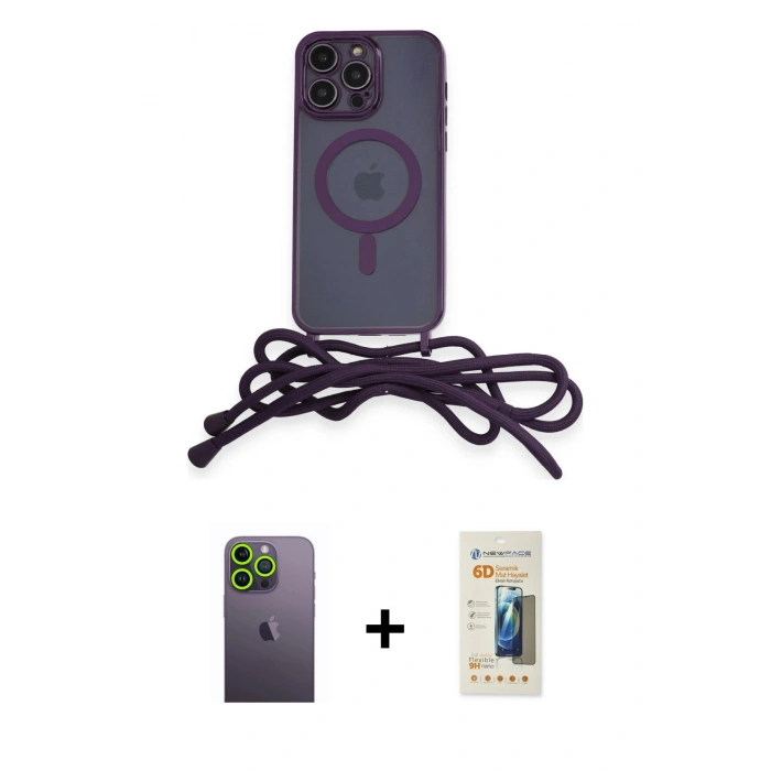 MARSİLYAN™- iPhone 12 Pro Kılıf Eksen Özel Seri - Siyah 6D Mat Seramik Hayalet Nano Ekran Koruyucu + Neon Fosforlu Kamera Lens - YL