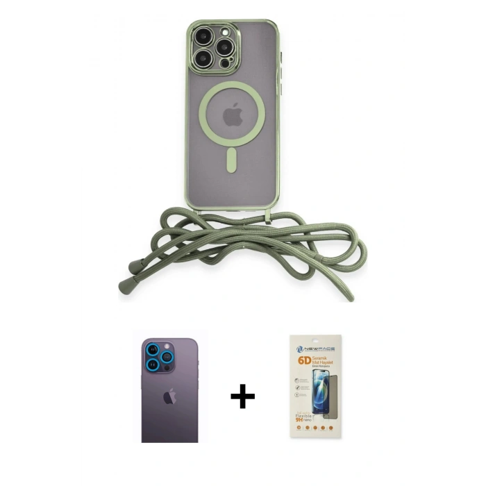 MARSİLYAN™- iPhone 12 Pro Kılıf Eksen Özel Seri - Siyah 6D Mat Seramik Hayalet Nano Ekran Koruyucu + Neon Fosforlu Kamera Lens - MI
