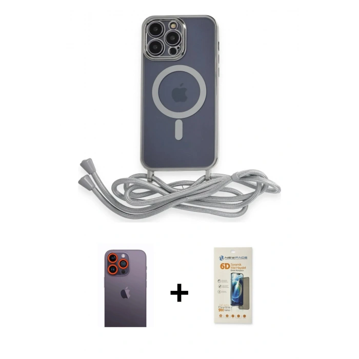 MARSİLYAN™- iPhone 12 Pro Kılıf Eksen Özel Seri - Siyah 6D Mat Seramik Hayalet Nano Ekran Koruyucu + Turuncu Neon Fosforlu Kamera Lens
