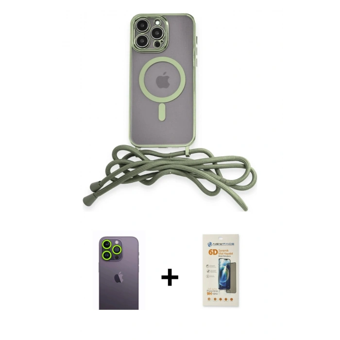 MARSİLYAN™- iPhone 12 Pro Kılıf Eksen Özel Seri - Siyah 6D Mat Seramik Hayalet Nano Ekran Koruyucu + Neon Fosforlu Kamera Lens - YL