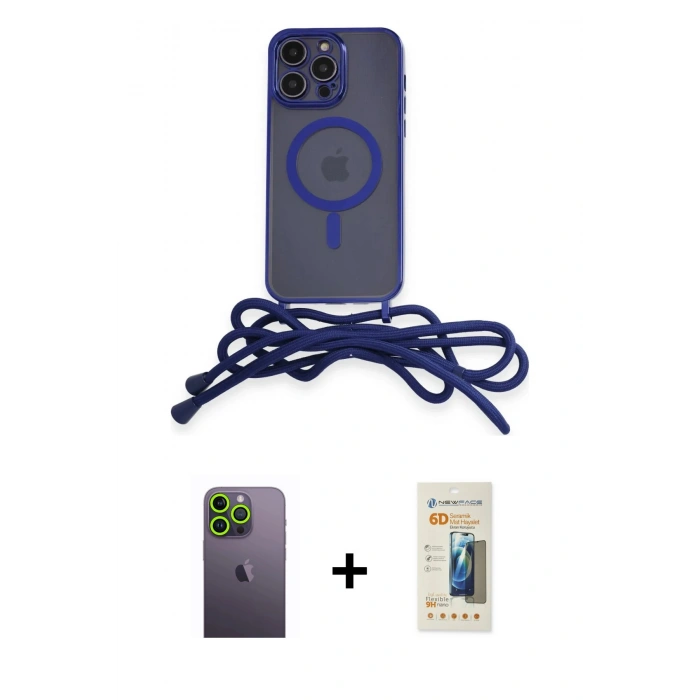 MARSİLYAN™- iPhone 12 Pro Kılıf Eksen Özel Seri - Siyah 6D Mat Seramik Hayalet Nano Ekran Koruyucu + Neon Fosforlu Kamera Lens - YL