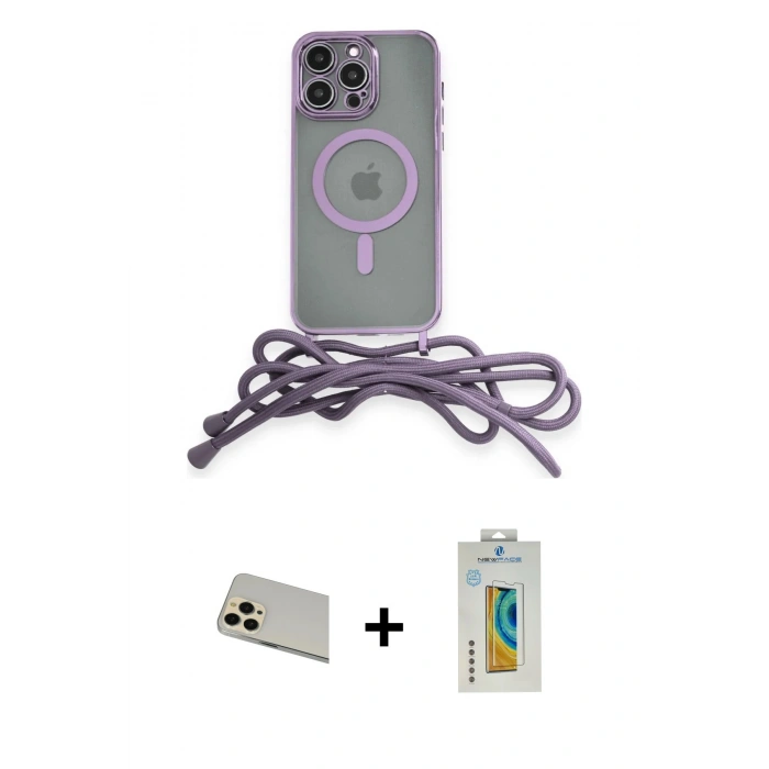 MARSİLYAN™- iPhone 12 Pro Kılıf Eksen Özel Seri - Siyah Polymer Nano Ekran Koruyucu + Rainbow Kamera Lens Koruma Cam - GD