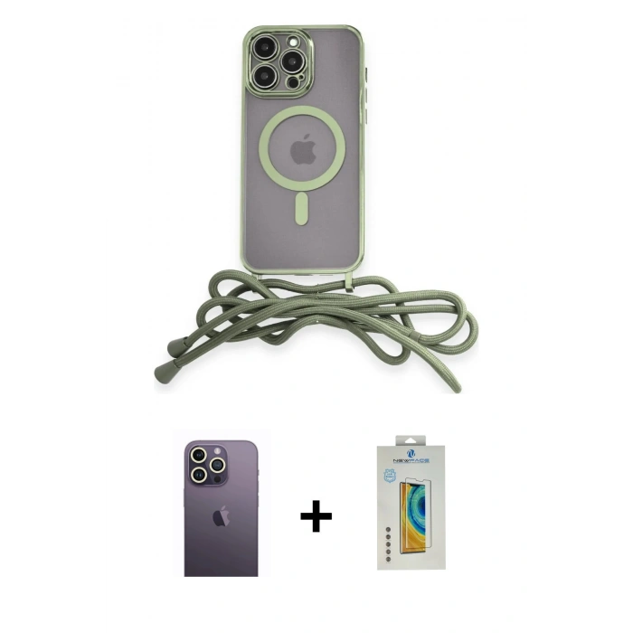 MARSİLYAN™- iPhone 12 Pro Kılıf Eksen Özel Seri - Siyah Polymer Nano Ekran Koruyucu + Neon Fosforlu Kamera Lens - BZ