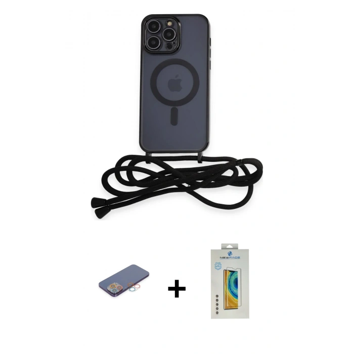 MARSİLYAN™- iPhone 12 Pro Kılıf Eksen Özel Seri - Siyah Polymer Nano Ekran Koruyucu + Renkli Kamera Lens Koruma Cam - PE