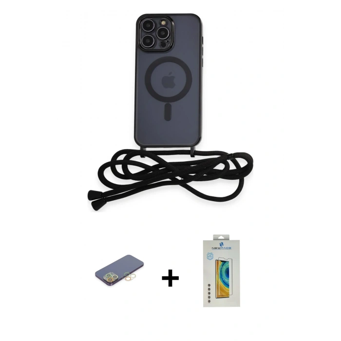 MARSİLYAN™- iPhone 12 Pro Kılıf Eksen Özel Seri - Siyah Polymer Nano Ekran Koruyucu + Renkli Kamera Lens Koruma Cam - SI