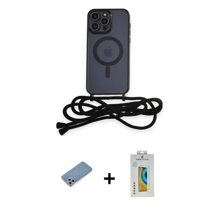 MARSİLYAN™- iPhone 12 Pro Kılıf Eksen Özel Seri - Siyah Polymer Nano Ekran Koruyucu + Shine Kamera Lens Koruma Cam - GS