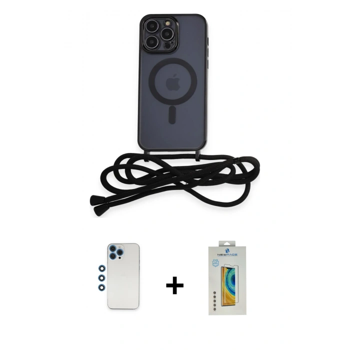 MARSİLYAN™- iPhone 12 Pro Kılıf Eksen Özel Seri - Siyah Polymer Nano Ekran Koruyucu + Shine Kamera Lens - MI