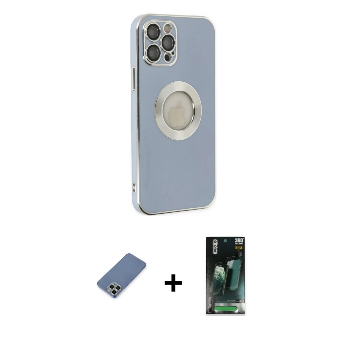 MARSİLYAN™- iPhone 12 Pro Kılıf İz Form Serisi - Şeffaf 360 Full Body Arka Koruyucu + Metal Kamera Lens Koruma Cam - AKYL
