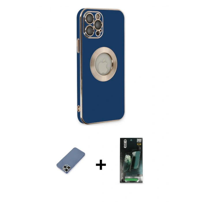 MARSİLYAN™- iPhone 12 Pro Kılıf İz Form Serisi - Şeffaf 360 Full Body Arka Koruyucu + Metal Kamera Lens Koruma Cam - AKYL