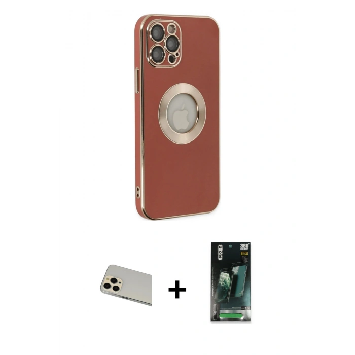 MARSİLYAN™- iPhone 12 Pro Kılıf İz Form Serisi - Şeffaf 360 Full Body Arka Koruyucu + Rainbow Kamera Lens Koruma Cam - GD
