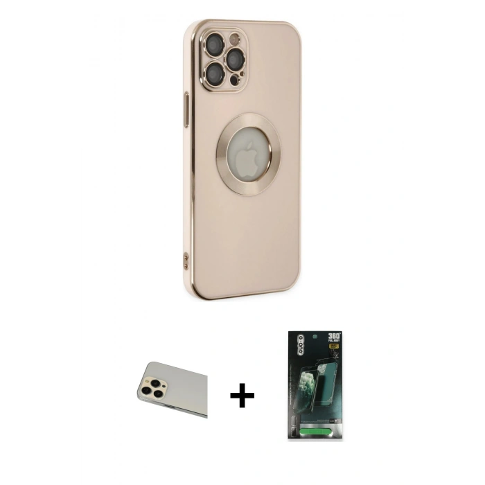 MARSİLYAN™- iPhone 12 Pro Kılıf İz Form Serisi - Şeffaf 360 Full Body Arka Koruyucu + Rainbow Kamera Lens Koruma Cam - GD