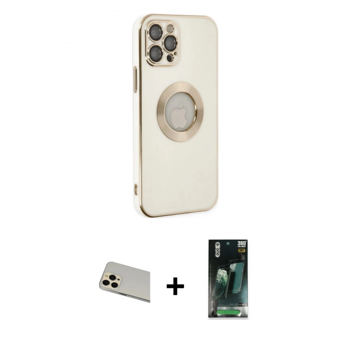 MARSİLYAN™- iPhone 12 Pro Kılıf İz Form Serisi - Şeffaf 360 Full Body Arka Koruyucu + Rainbow Kamera Lens Koruma Cam - GD