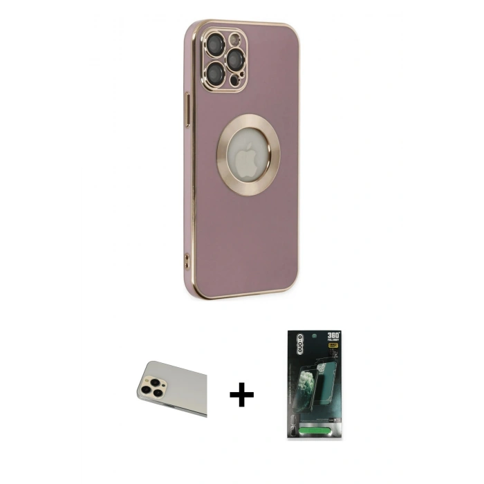 MARSİLYAN™- iPhone 12 Pro Kılıf İz Form Serisi - Şeffaf 360 Full Body Arka Koruyucu + Rainbow Kamera Lens Koruma Cam - GD