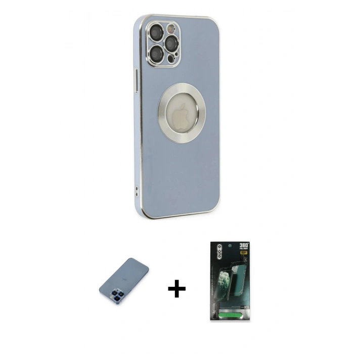 MARSİLYAN™- iPhone 12 Pro Kılıf İz Form Serisi - Şeffaf 360 Full Body Arka Koruyucu + Metal Kamera Lens Koruma Cam - MI