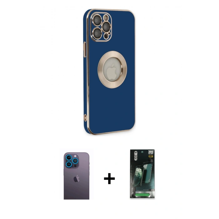 MARSİLYAN™- iPhone 12 Pro Kılıf İz Form Serisi - Şeffaf 360 Full Body Arka Koruyucu + Neon Fosforlu Kamera Lens - MI