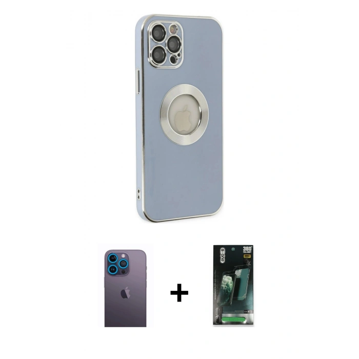 MARSİLYAN™- iPhone 12 Pro Kılıf İz Form Serisi - Şeffaf 360 Full Body Arka Koruyucu + Neon Fosforlu Kamera Lens - MI