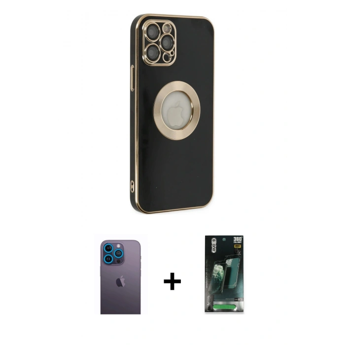 MARSİLYAN™- iPhone 12 Pro Kılıf İz Form Serisi - Şeffaf 360 Full Body Arka Koruyucu + Neon Fosforlu Kamera Lens - MI
