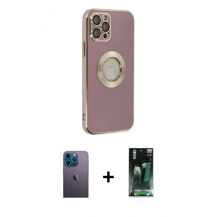 MARSİLYAN™- iPhone 12 Pro Kılıf İz Form Serisi - Şeffaf 360 Full Body Arka Koruyucu + Neon Fosforlu Kamera Lens - MI