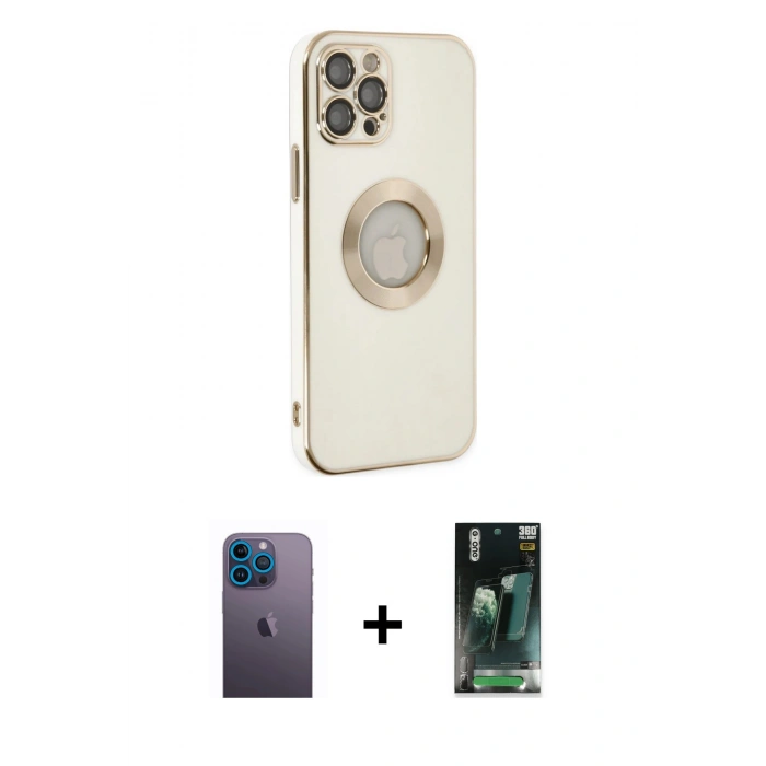 MARSİLYAN™- iPhone 12 Pro Kılıf İz Form Serisi - Şeffaf 360 Full Body Arka Koruyucu + Neon Fosforlu Kamera Lens - MI